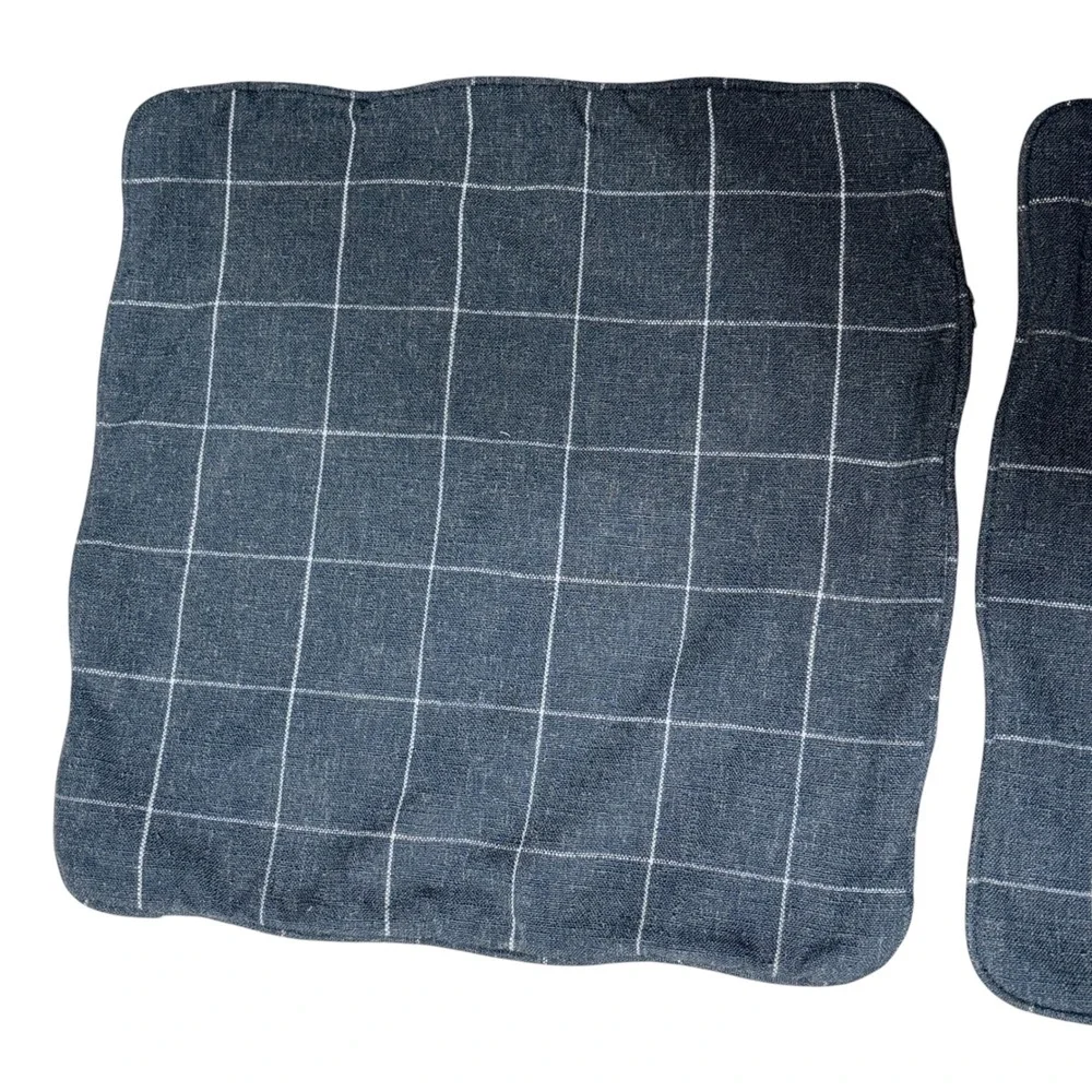 Set of 2 Charcoal Gray White Windowpane Plaid 20x20 Woven Throw Pillow Covers